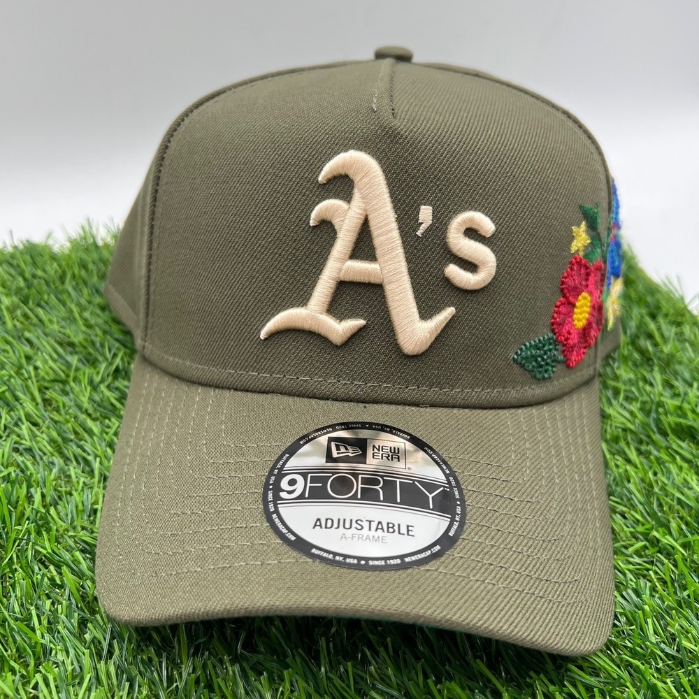 New‎ Era Oakland Athletics Olive Green Tonal Floral 9Forty A Frame Snapback Hat - Picture 2 of 8